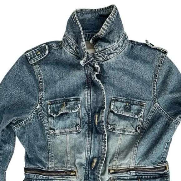 Vintage Early 2000s Cargo Pocket Denim Jean Jacket Women's Size L - Picture 3 of 10